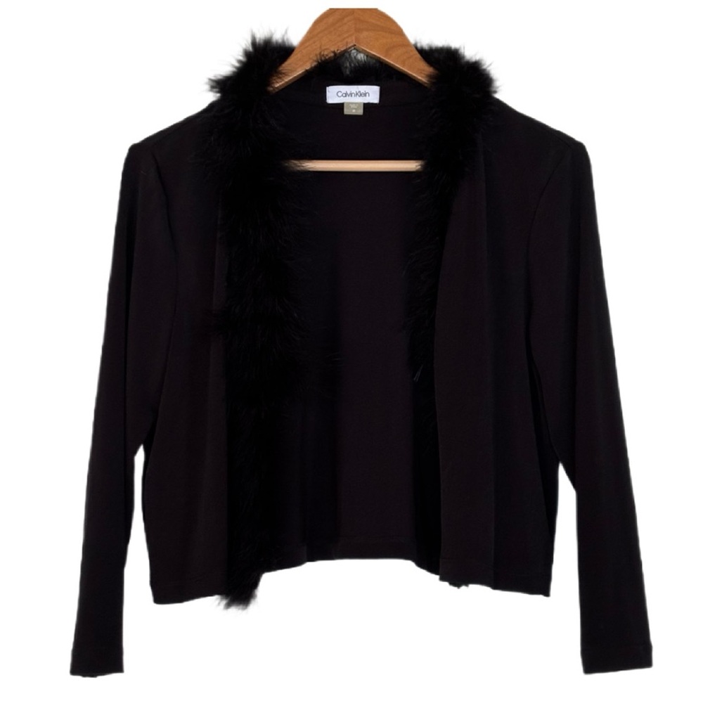 Calvin Klein Black Shrug with Faux Fur Trim